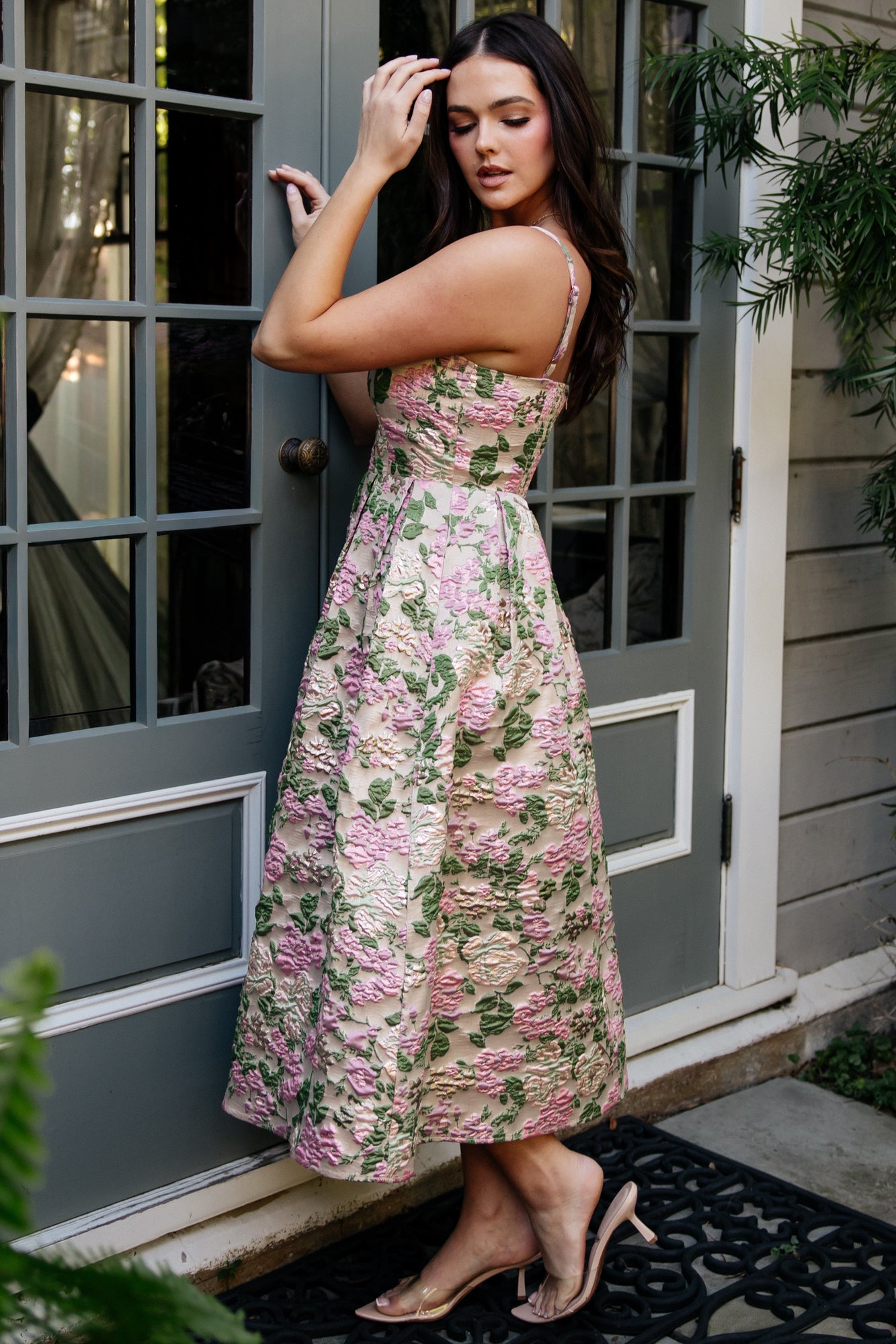 Antoinette Embossed Midi Dress | Champagne Multi Floral - Image 5