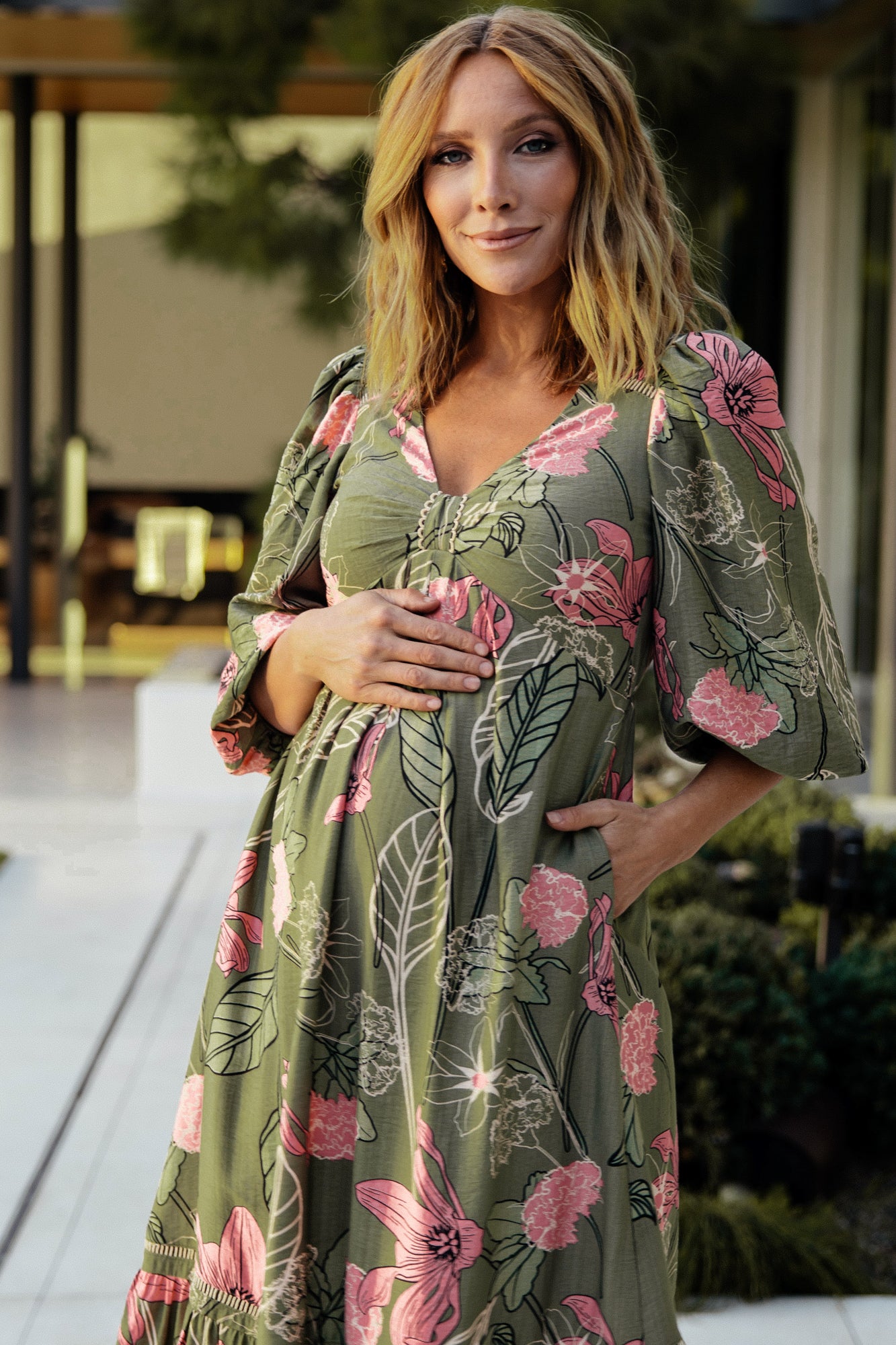 Lonna Dress | Olive + Fuschia Floral - Image 3