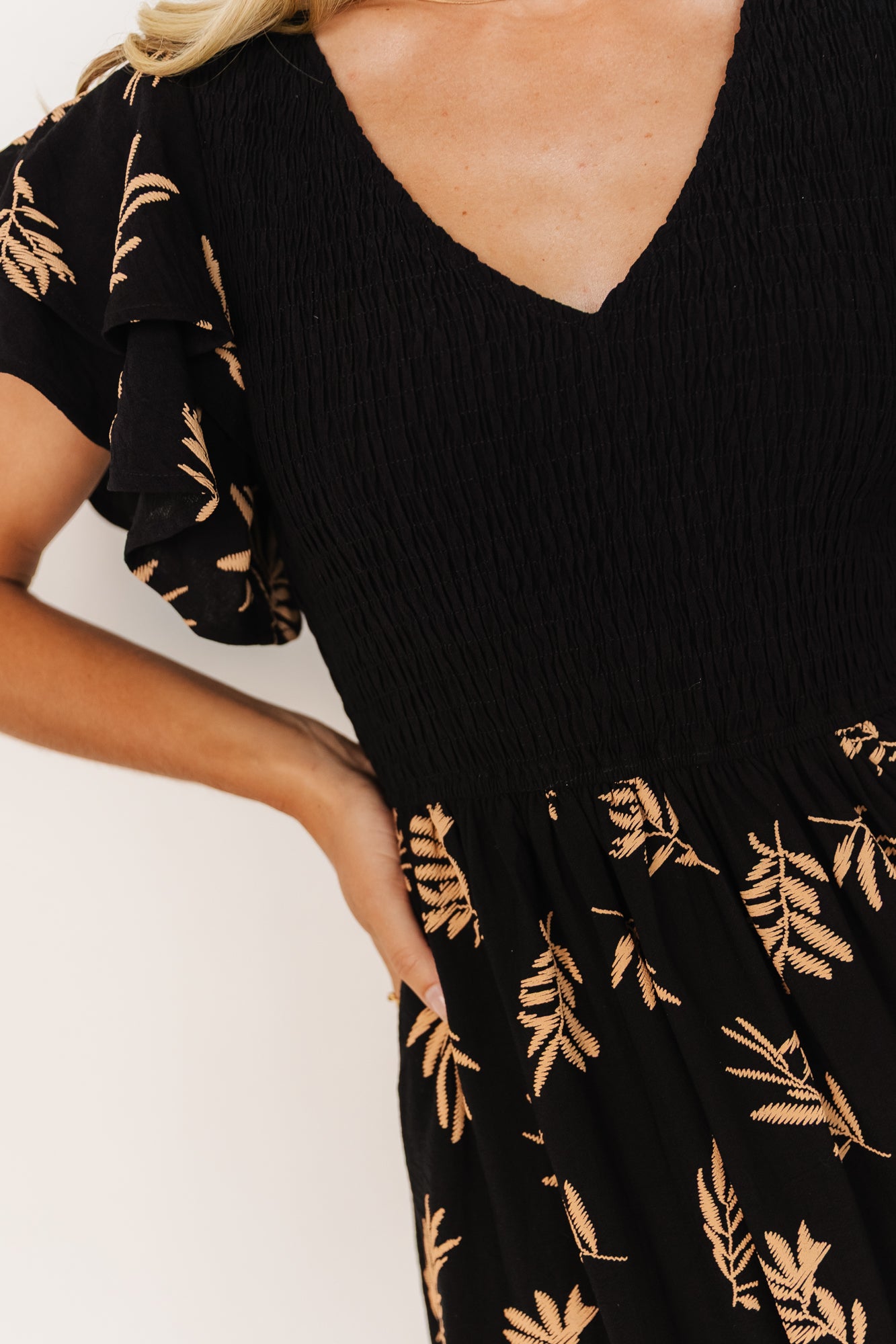 Estelle Smocked Midi Dress | Black + Tan Print - Image 3