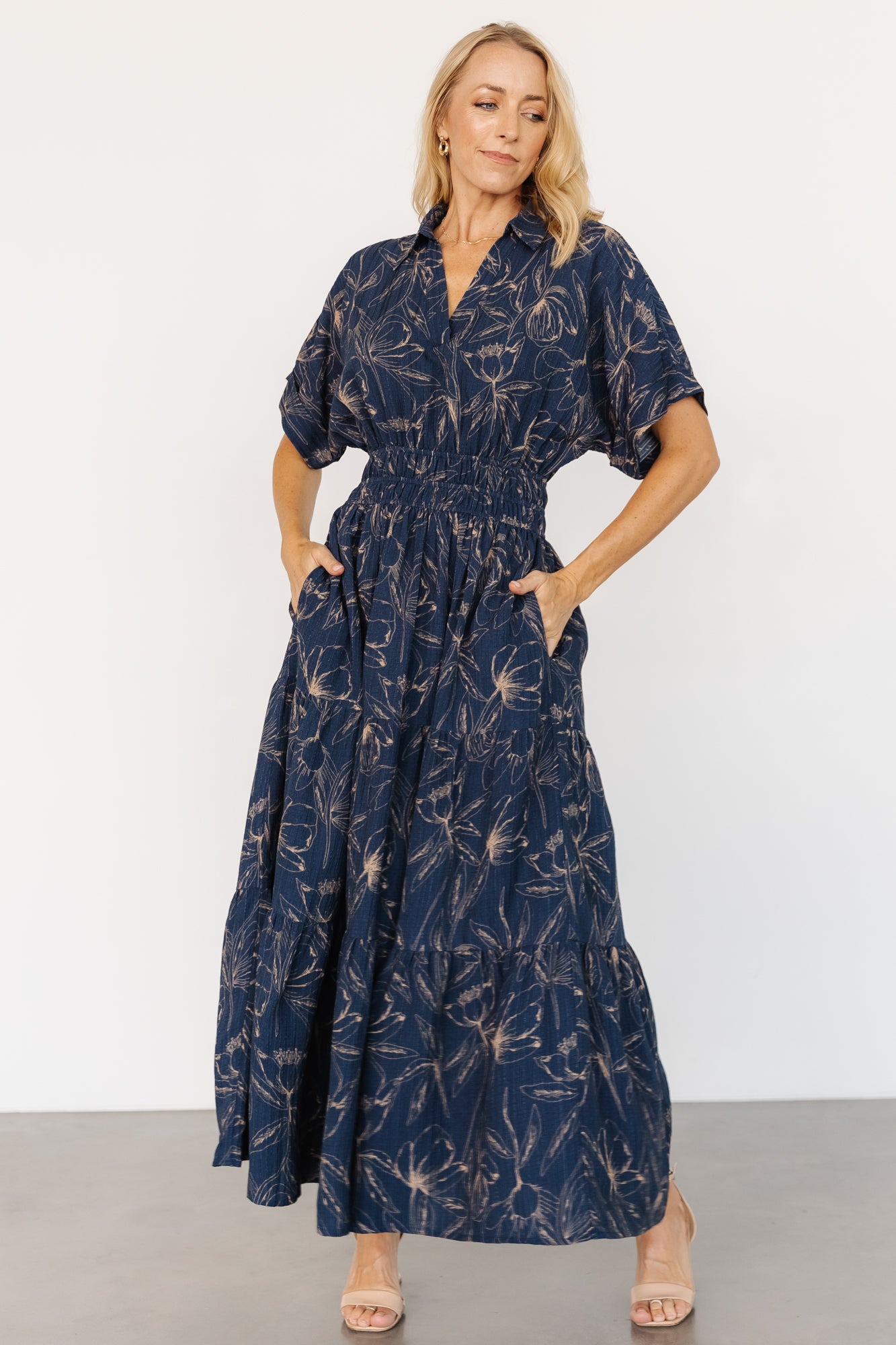 Hedda Tiered Maxi Dress | Deep Blue + Natural Floral - Image 2