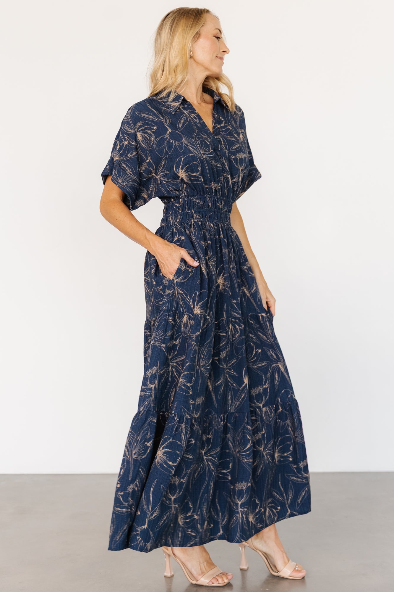 Hedda Tiered Maxi Dress | Deep Blue + Natural Floral - Image 6