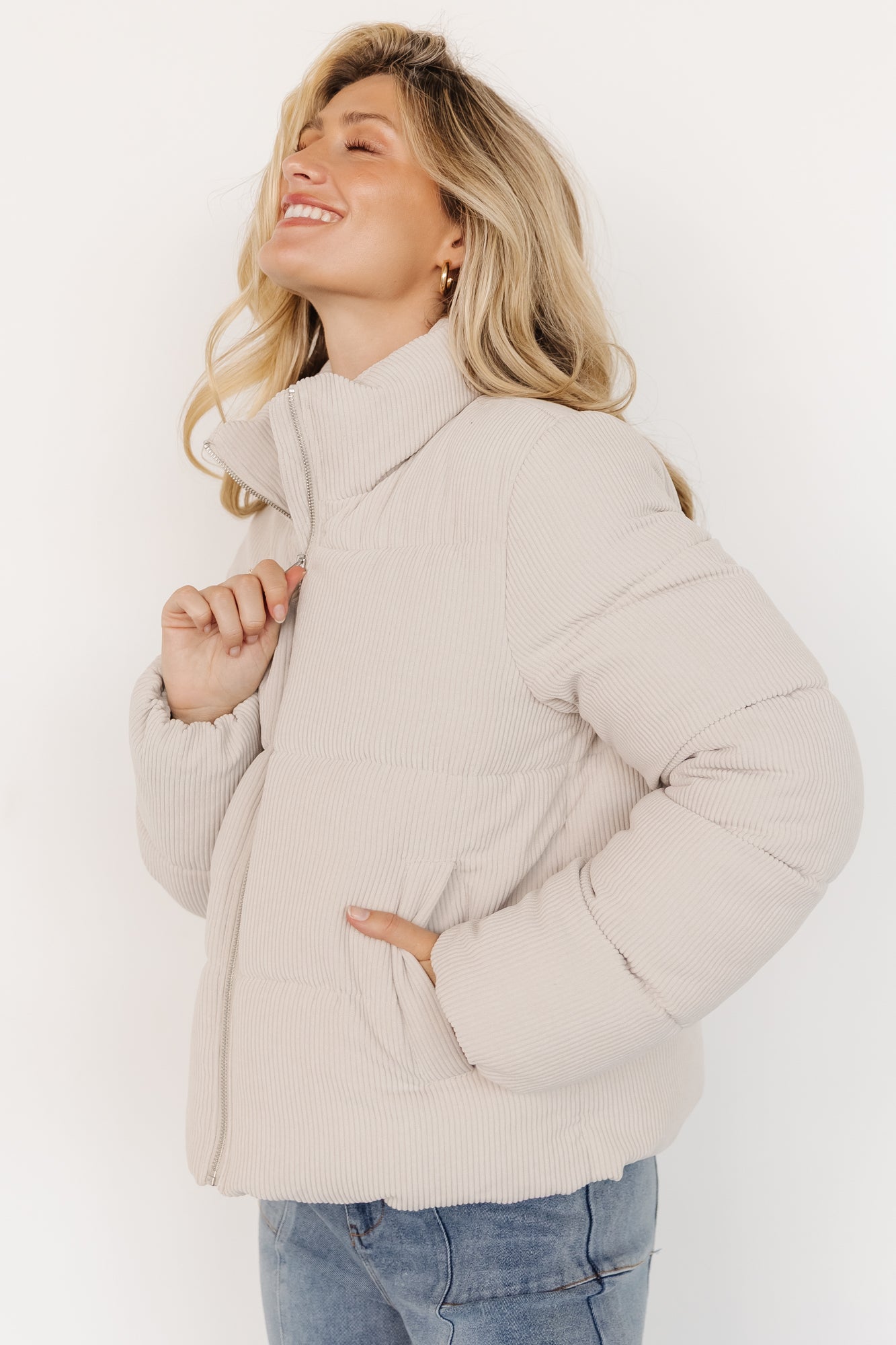 Holden Corduroy Puffer Jacket | Light Greige - Image 5