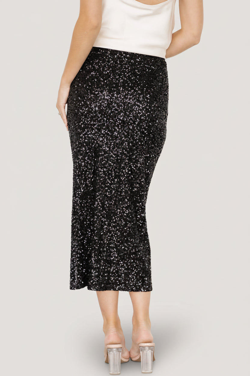 Charmed Sequin Midi Skirt | Black - Image 6
