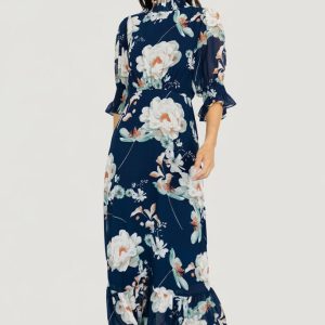 Marie Mock Neck Maxi Dress | Navy Floral