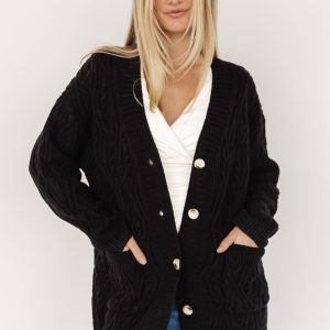 Alberta Cable Knit Cardigan | Black