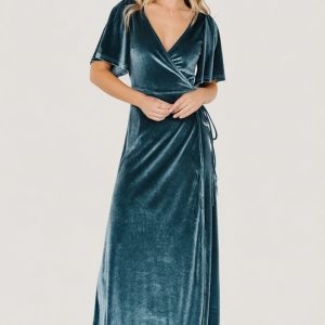 Meghan Velvet Wrap Maxi Dress | Persian Blue