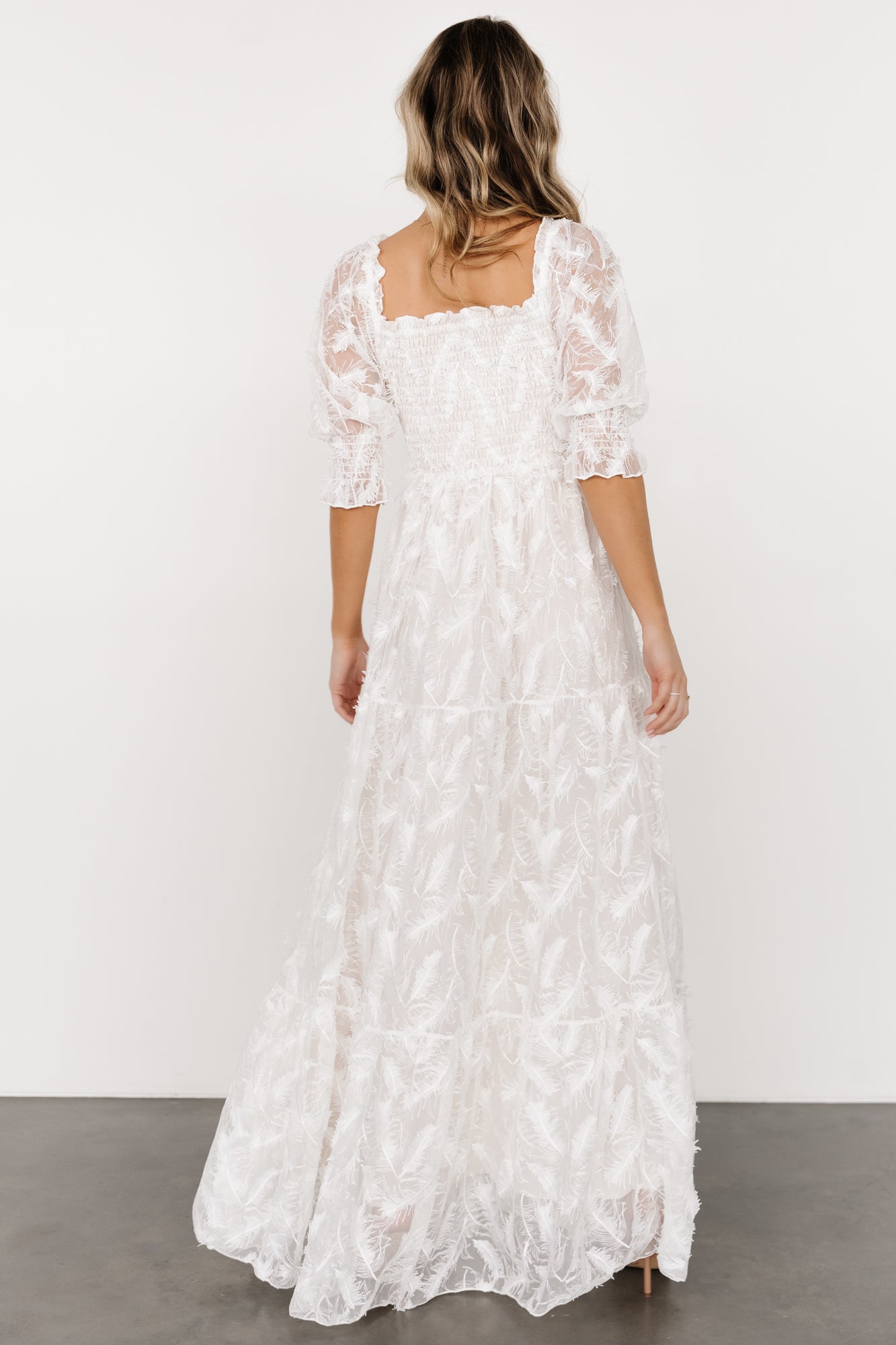 Paloma Smocked Feather Maxi Dress | Off White - Image 4