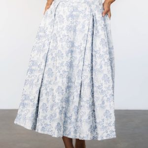 Jeanne Pleated Midi Skirt | Pearl + Light Blue