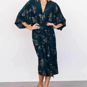Shaneen Ruched Midi Dress | Jade Floral Shimmer