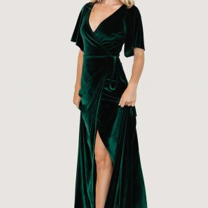 Meghan Velvet Wrap Maxi Dress | Emerald