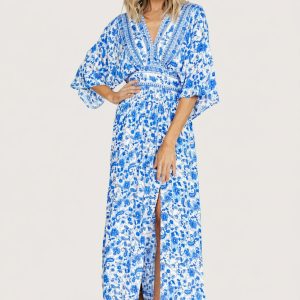 Watson Kimono Maxi Dress | Blue + White