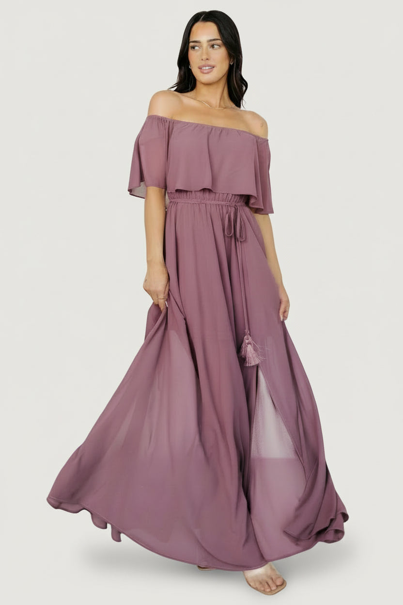 Victoria Off Shoulder Maxi Dress | Vintage Plum - Image 3