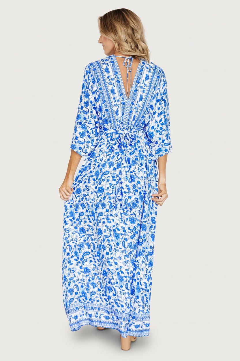 Watson Kimono Maxi Dress | Blue + White - Image 5