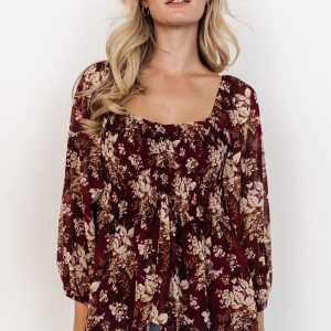 Fenna Smocked Top | Burgundy Floral