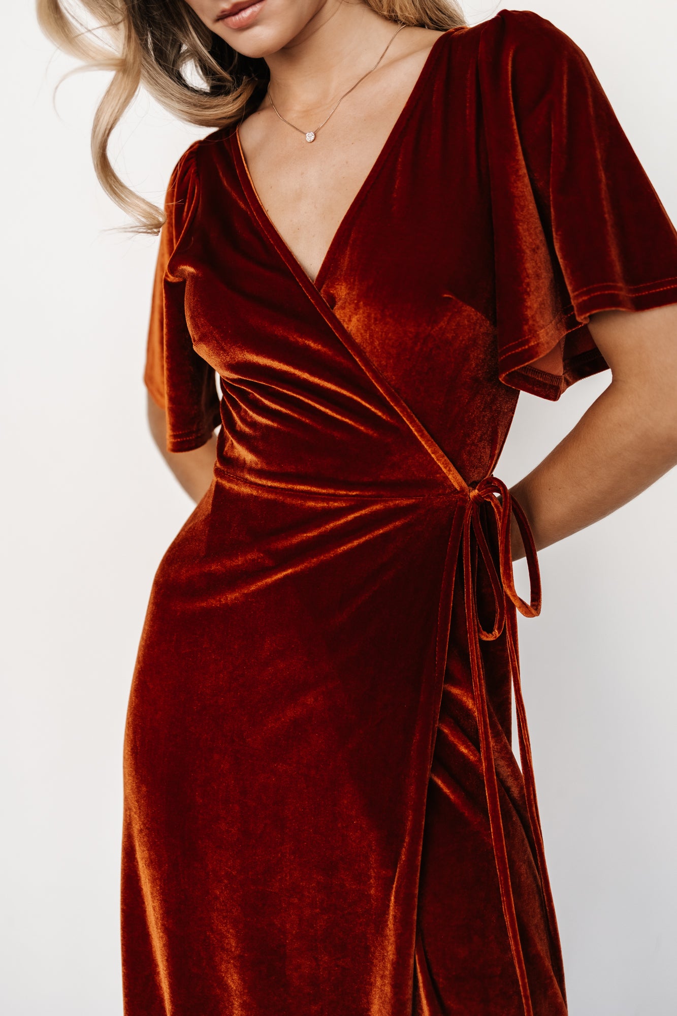 Meghan Velvet Wrap Maxi Dress | Rust - Image 3