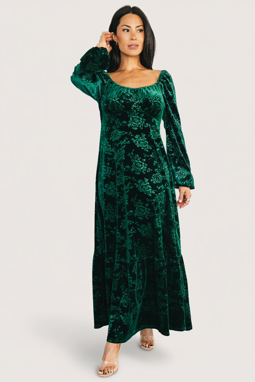 Audra Velvet Embossed Maxi Dress | Emerald