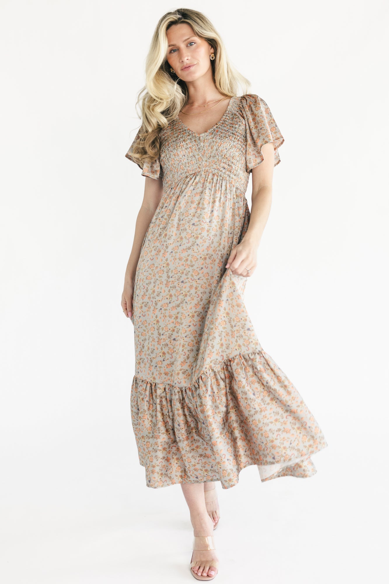 Rosie Smocked Dress | Sage Floral