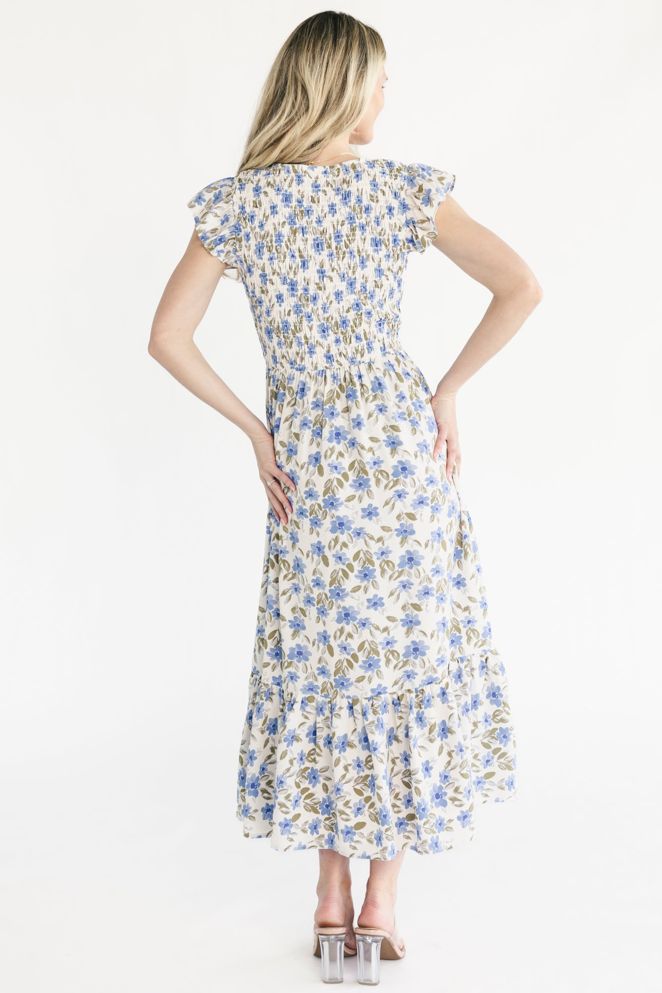 Tilly Smocked Dress | Ivory + Blue Floral - Image 4