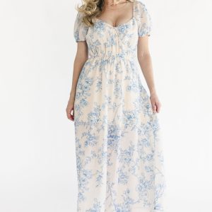 Vada Midi Dress | Cream + Blue Floral