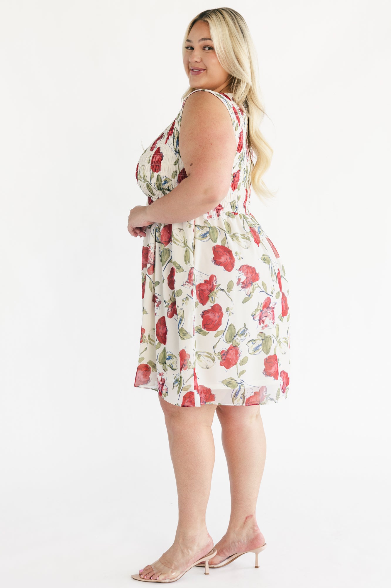 Clémence Smocked Short Dress | Rose Floral - Image 6