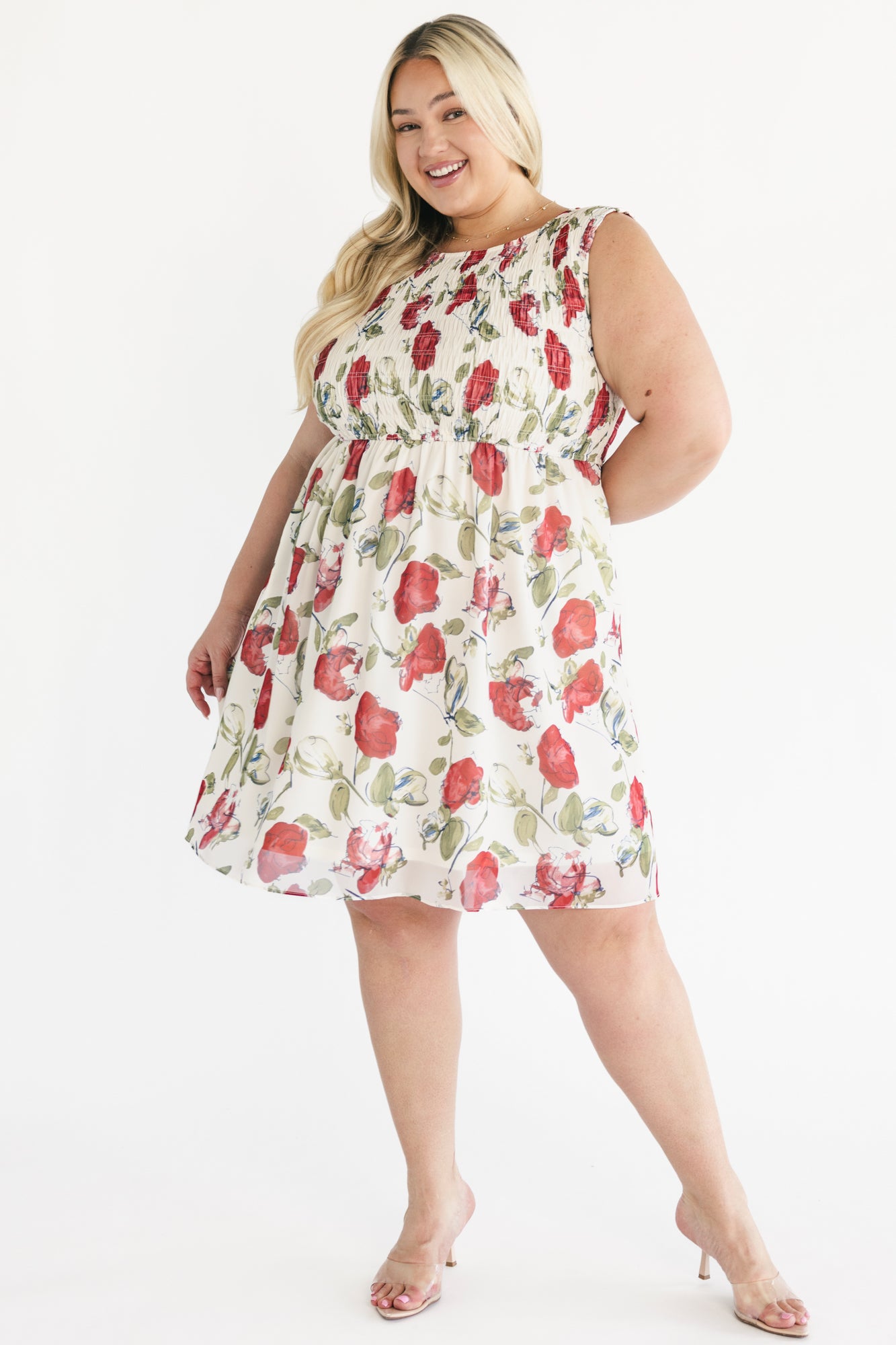 Clémence Smocked Short Dress | Rose Floral - Image 3