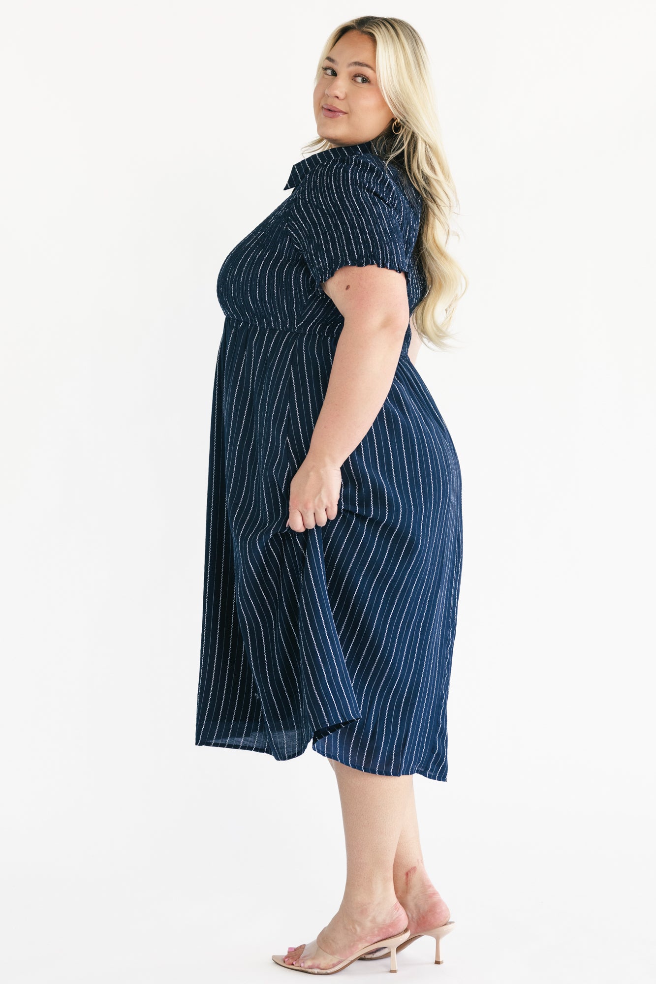 Dottie Striped Midi Dress | Navy - Image 7