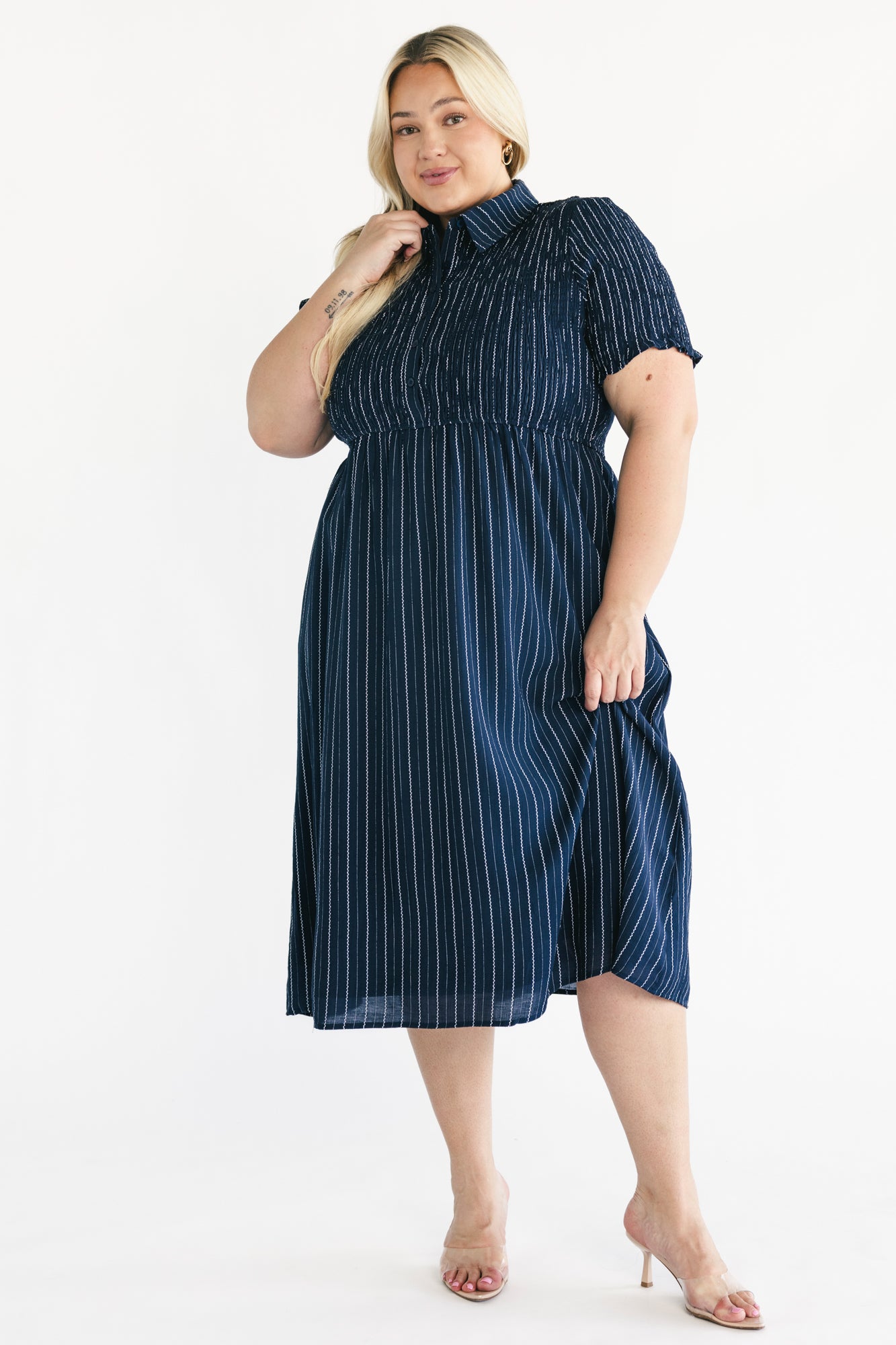 Dottie Striped Midi Dress | Navy - Image 3