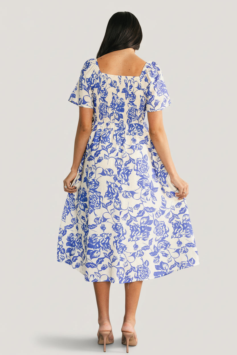 Dolores Smocked Midi Dress | Ivory + Blue Floral - Image 4