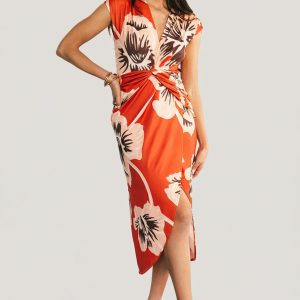 Cascada Twist Midi Dress | Sunset Floral