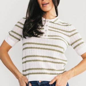 Bahía Knit Stripe Top | Sage + Off White