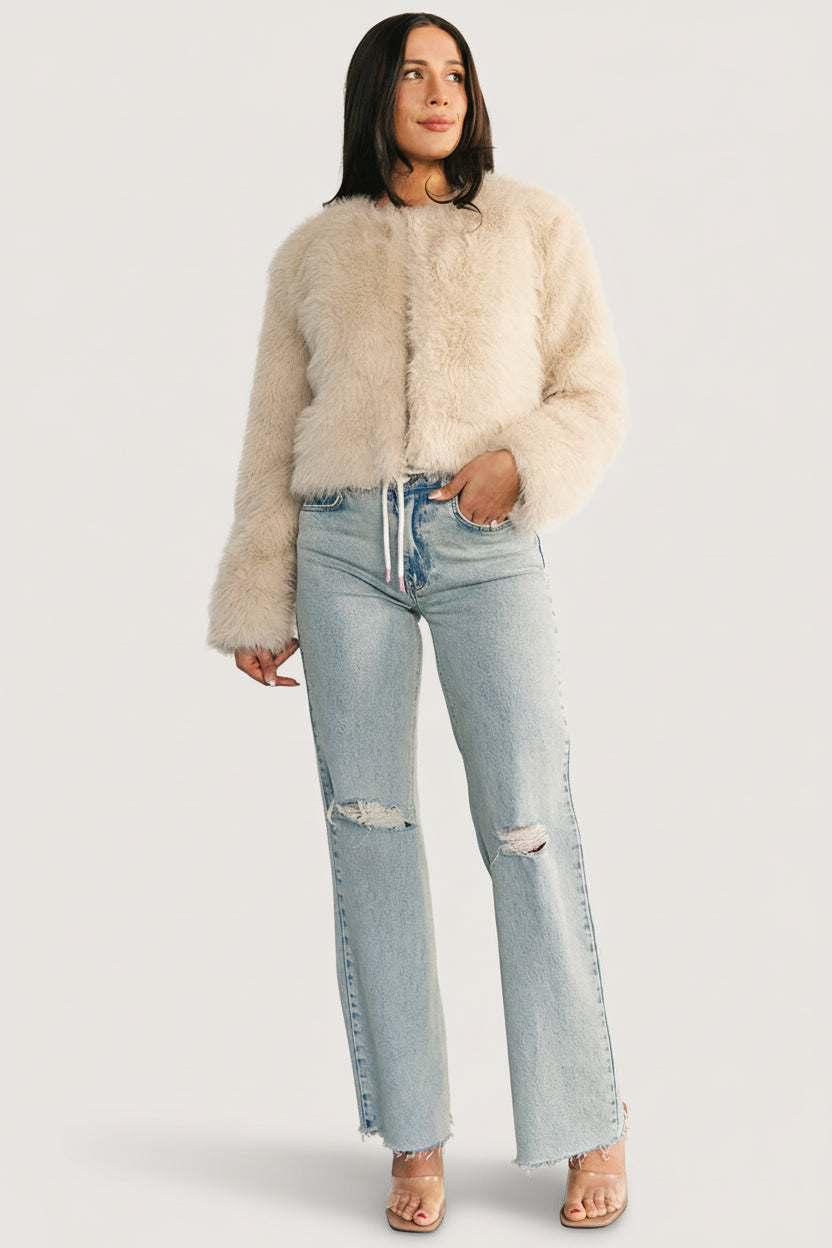Alice Faux Fur Cropped Coat | Cream - Image 5