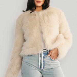 Alice Faux Fur Cropped Coat | Cream
