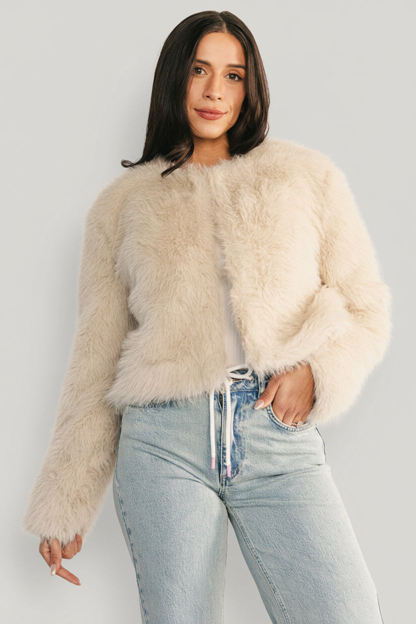 Alice Faux Fur Cropped Coat | Cream