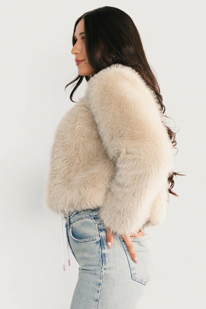 Alice Faux Fur Cropped Coat | Cream - Image 3