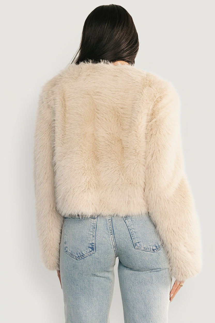 Alice Faux Fur Cropped Coat | Cream - Image 4