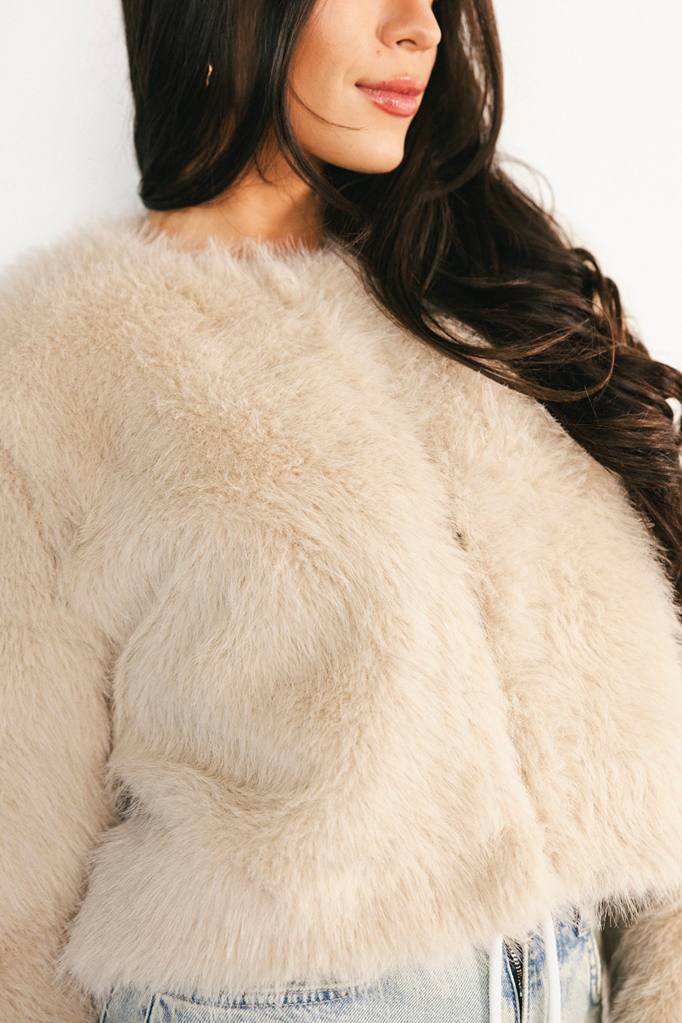 Alice Faux Fur Cropped Coat | Cream - Image 2