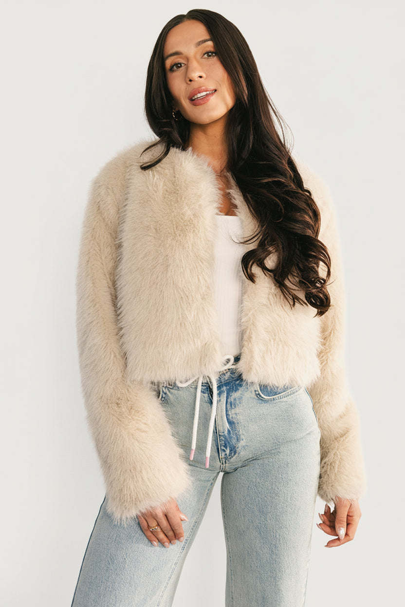 Alice Faux Fur Cropped Coat | Cream - Image 6