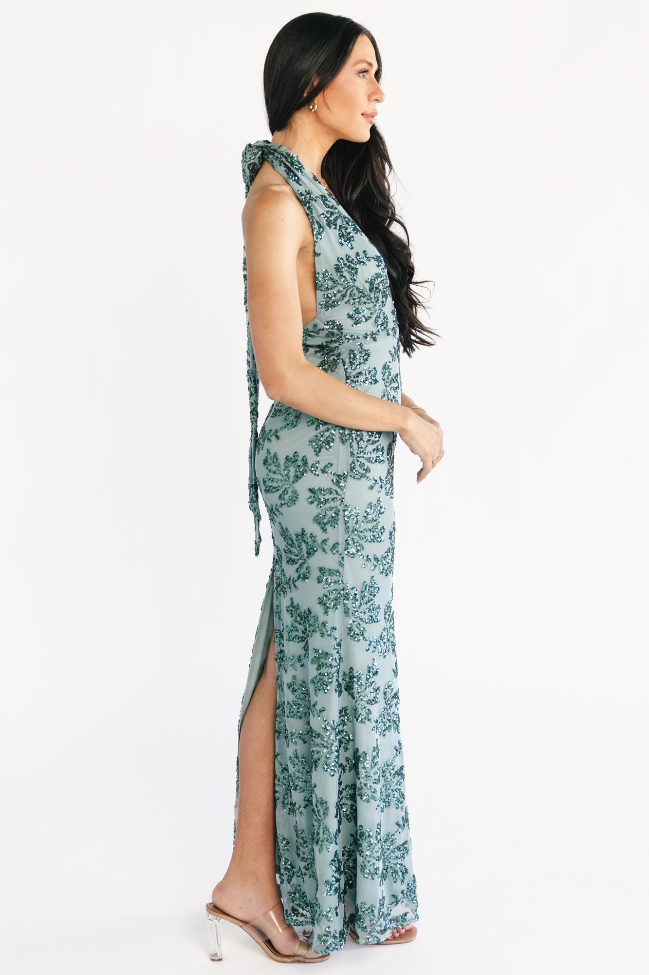 Gabriella Sequin Halter Gown | Eucalyptus - Image 6