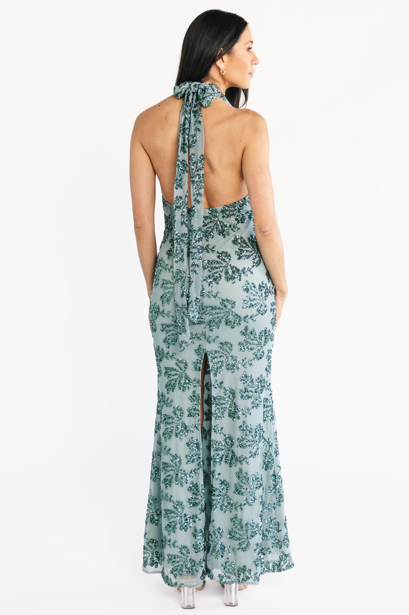 Gabriella Sequin Halter Gown | Eucalyptus - Image 4