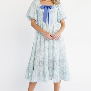 Jane Bow Midi Dress | Blue + Green Floral