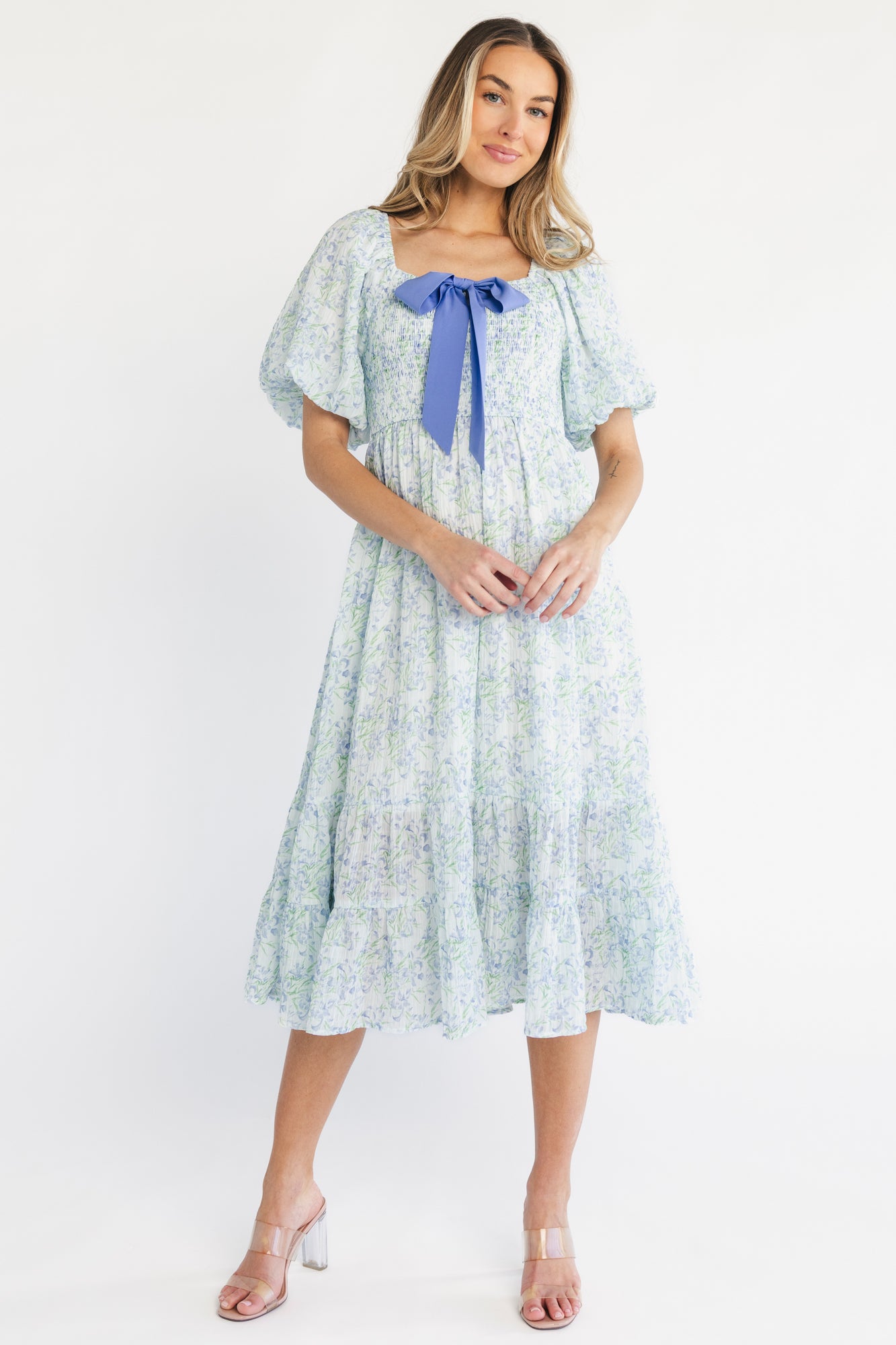 Jane Bow Midi Dress | Blue + Green Floral