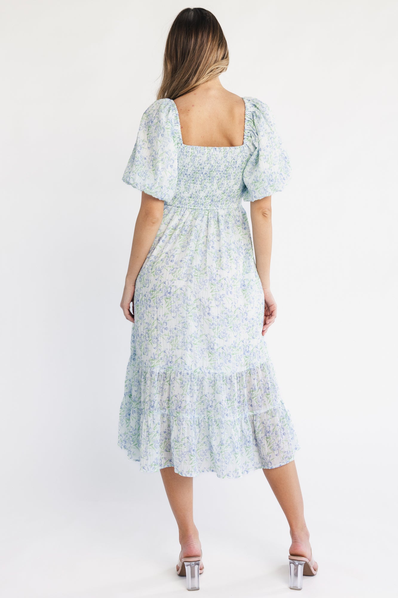Jane Bow Midi Dress | Blue + Green Floral - Image 4