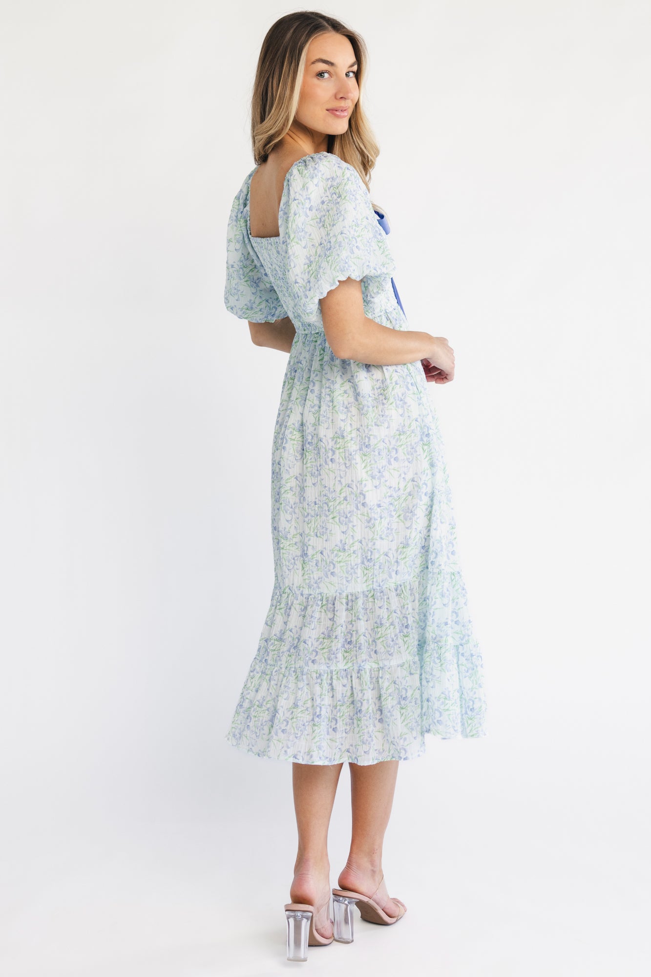 Jane Bow Midi Dress | Blue + Green Floral - Image 5