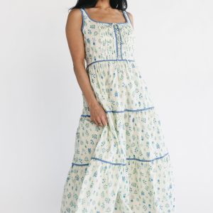 Elowen Tank Maxi Dress | Cream + Blue Floral
