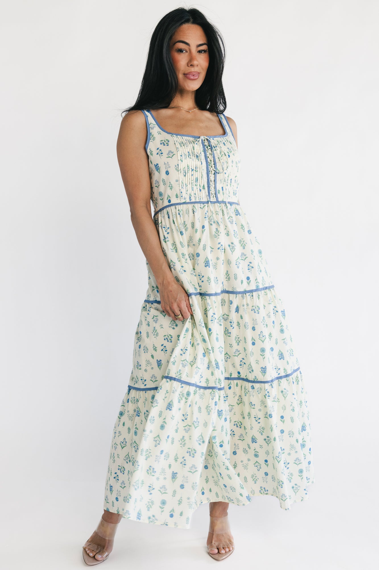 Elowen Tank Maxi Dress | Cream + Blue Floral