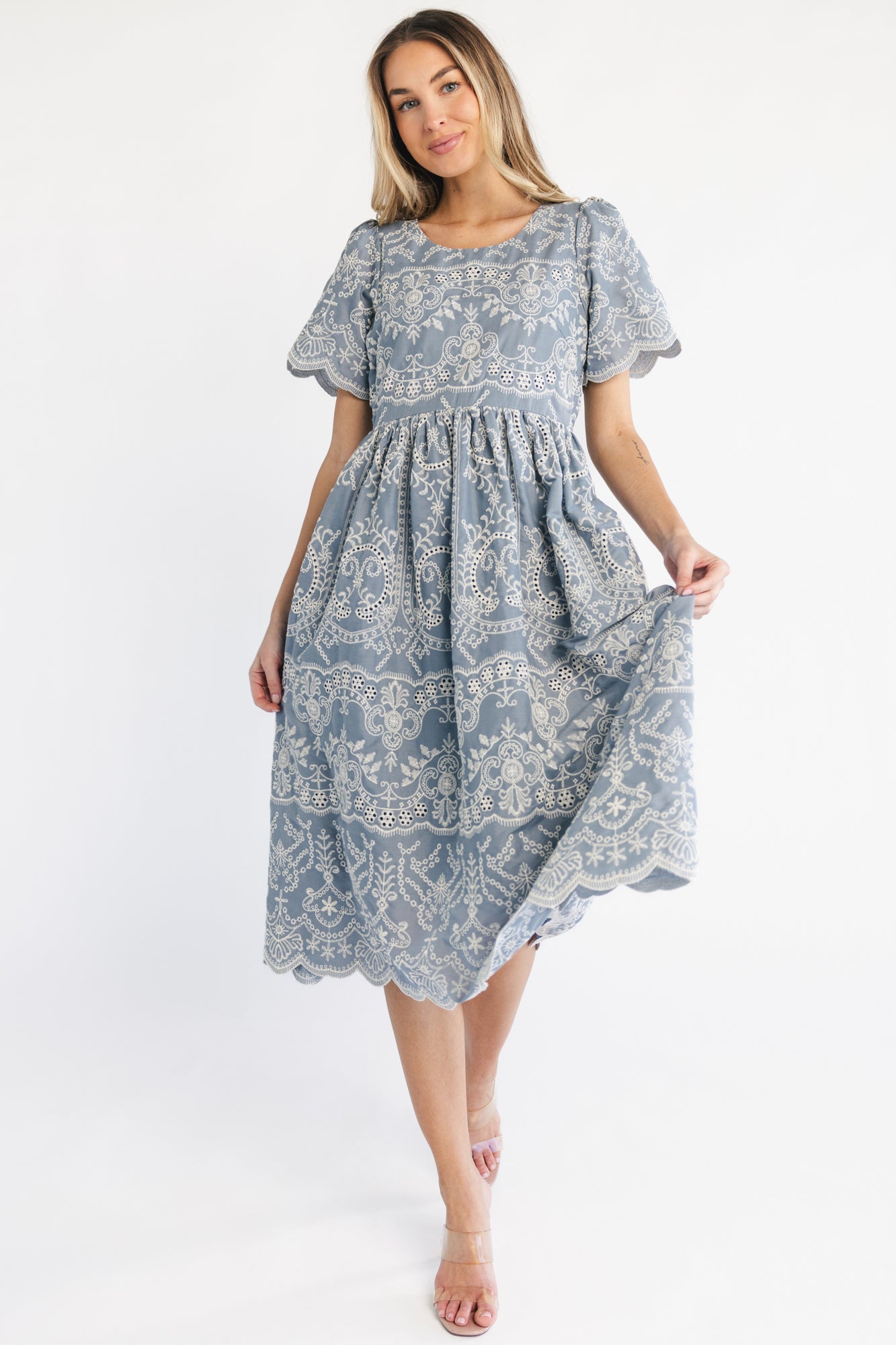 Margot Eyelet Midi Dress | Slate - Image 5