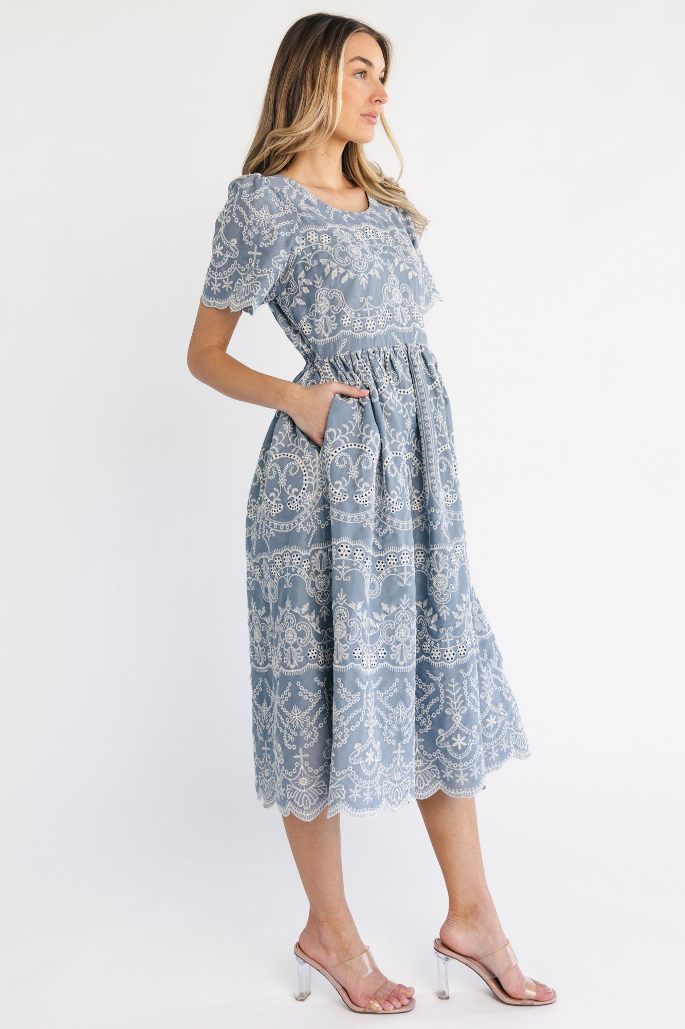 Margot Eyelet Midi Dress | Slate - Image 3