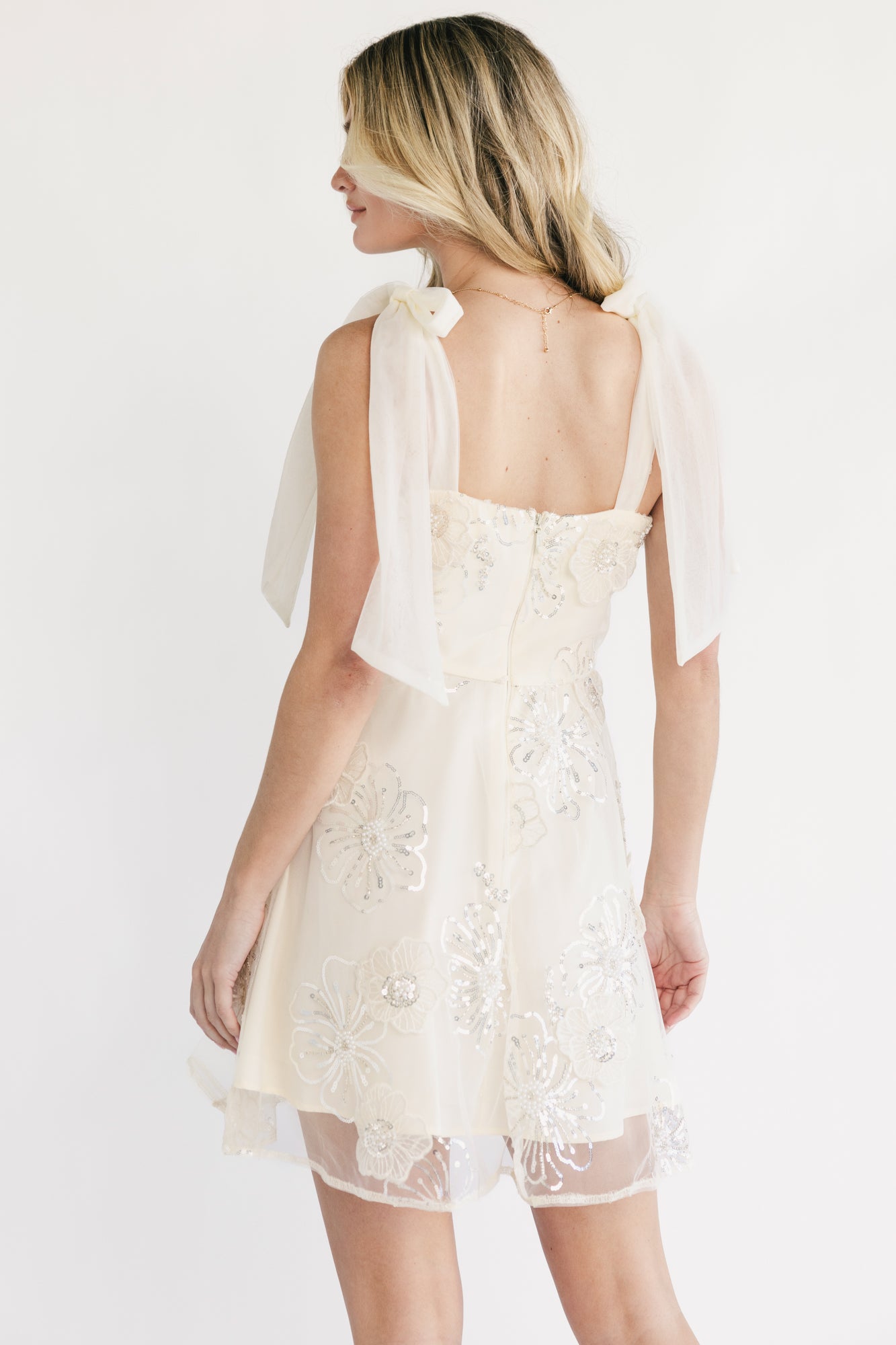 Antonella Sequin Short Dress | Cream - Image 4