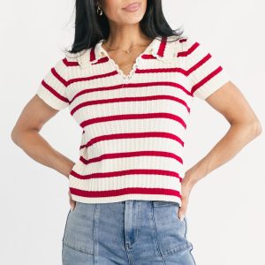 Molly Striped Collar Top | Red