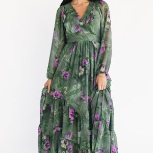 Johanna Maxi Dress | Deep Moss + Purple Floral
